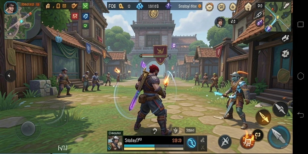 Screenshot utama menunjukkan aksi intens dalam gameplay Strategy.