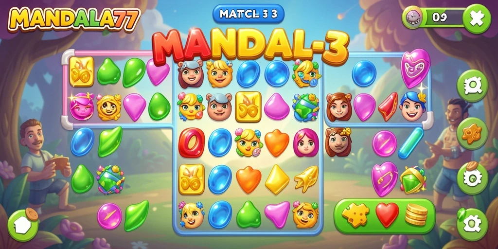 Tampilan gameplay MANDALA77 yang penuh warna dan seru.