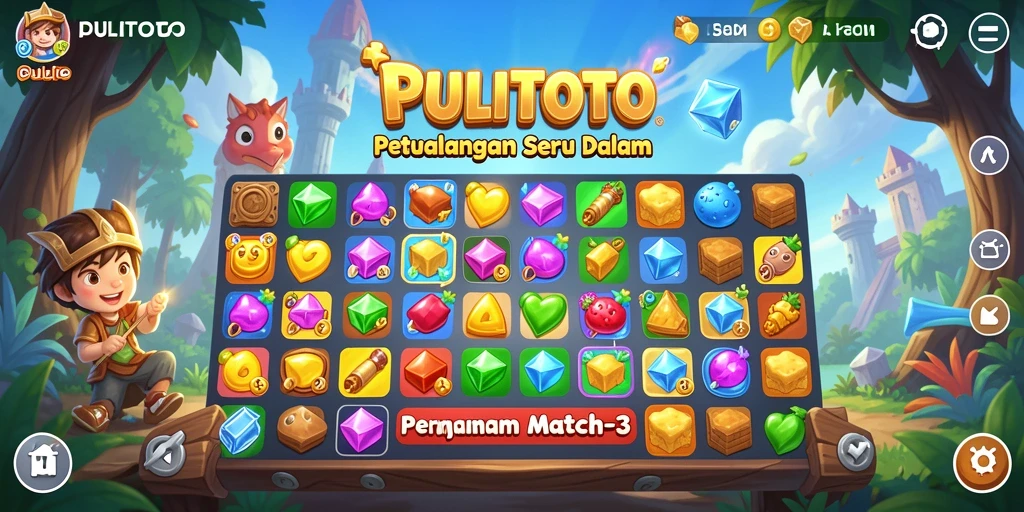 Tampilan gameplay PULITOTO yang penuh warna dan seru.