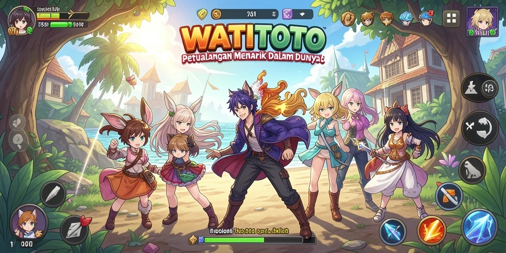 Tampilan gameplay menarik dari WATITOTO menampilkan karakter anime yang ikonik.